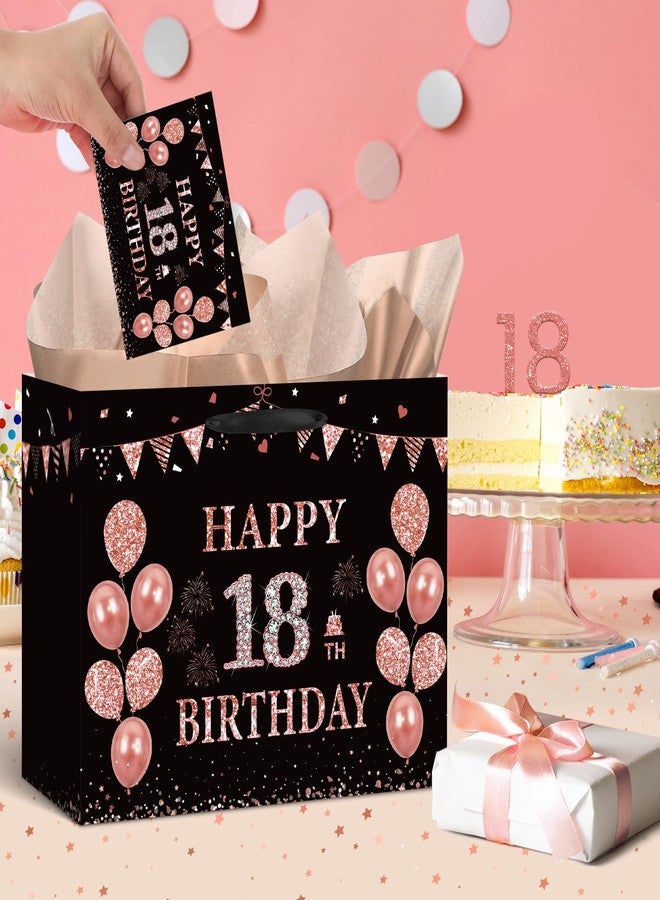 Yoirrat Black Rose Gold 18th Birthday Gift Bag with Greeting Card and Tissue Paper for Girls Rose Gold Happy 18th Birthday Gift Wrapping Bag for 18 Year Old Anniversary Party Christmas Decorations Supplies - Image 2